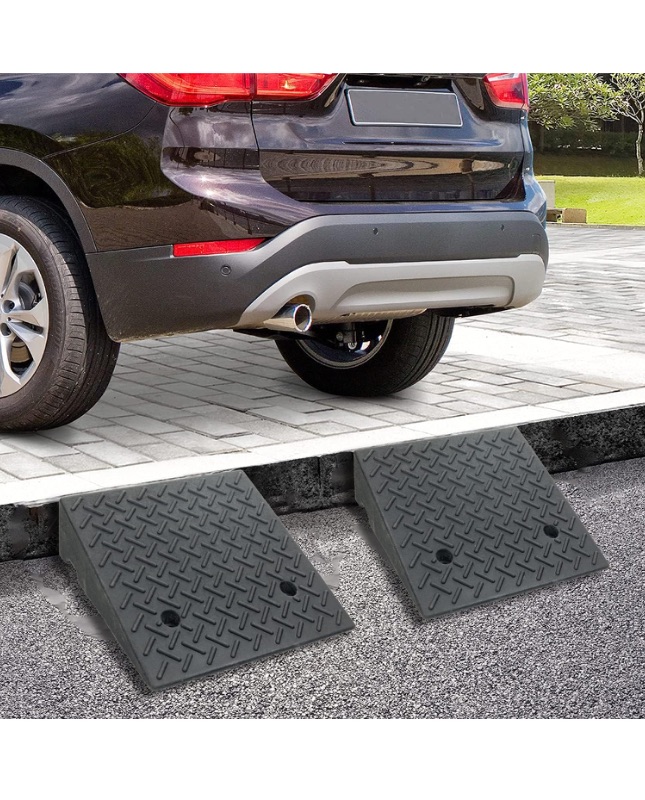 Photo 1 of 2 PCS Rubber Curb Ramps 19.6" × 19.6" × 6", Heavy Duty 6800 lbs/3 T Capacity Driveway Ramps Shed Ramps Threshold Ramps for Sidewalk Cars Wheelchairs Motorcycle Trucks Scooter Lawn Mower Pets Black