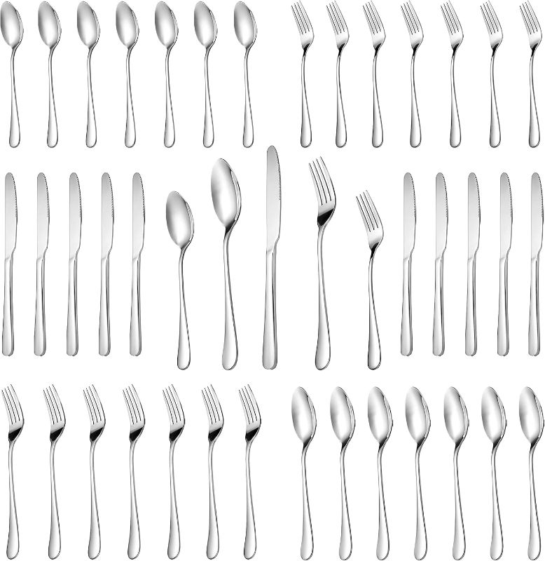 Photo 1 of **40 PIECES**

MUTNITT 30 Pcs Silverware Set Service for 6,Premium Stainless Steel Flatware Set,Mirror Polished Cutlery Utensil Sets,Durable Kitchen Eating Tableware Sets,Include Fork Knife Spoon,Dishwasher Safe