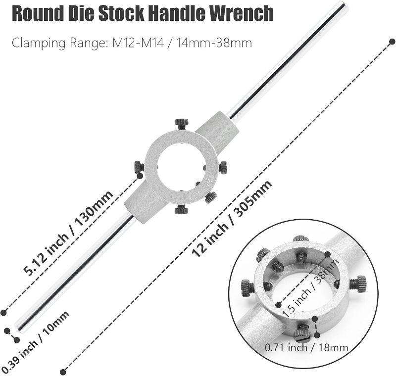 Photo 1 of 1.5 inch / 38mm Round Die Stock Handle Wrench, Adjustable Die Wrench Handle Holder, Heavy Duty Threading Die Holder Handle (Metric, M12-M14)