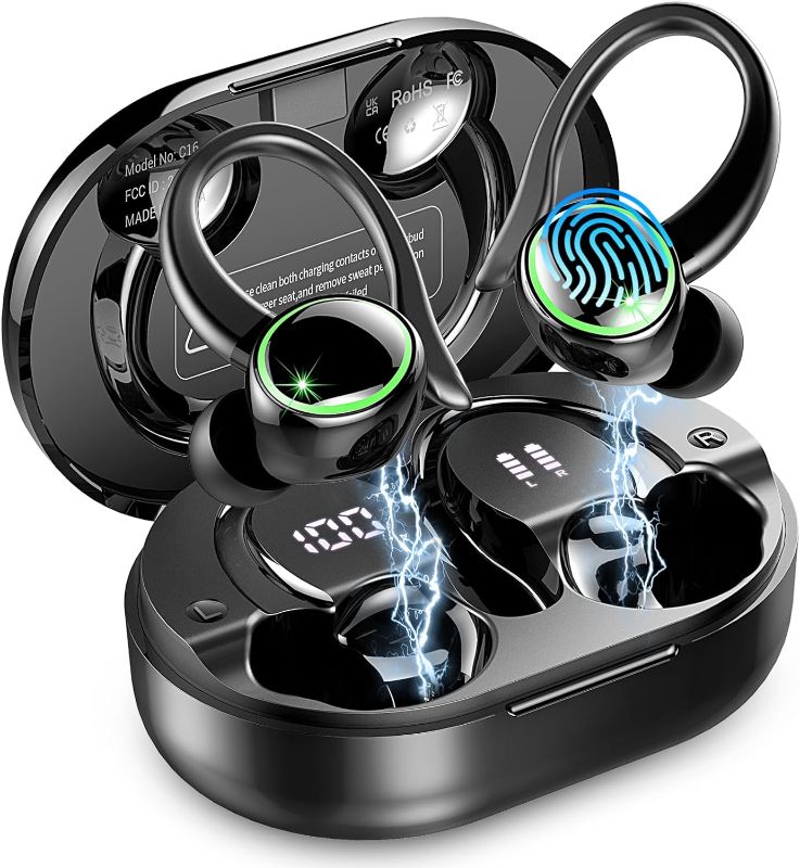 Photo 1 of ***missing one*** Wireless Earbuds, Bluetooth 5.4 Headphones Sports, 50H Playback Over-Ear buds with ENC Noise Cancelling Mic, Deep Bass Fitness Earphones with Earhooks, IP7 Waterproof Headset for Gym Running Workout

