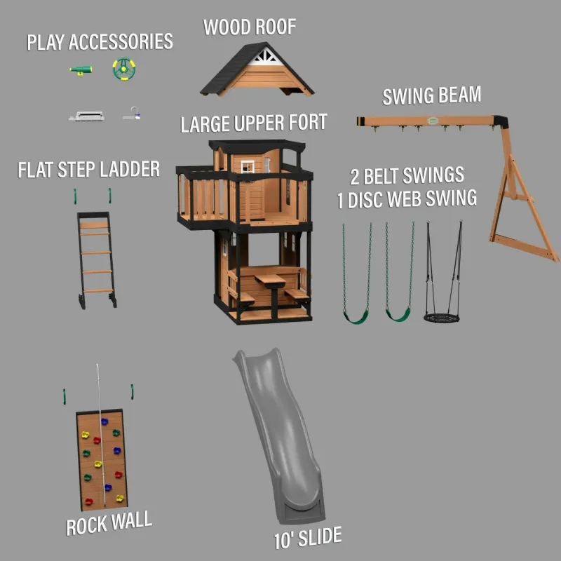 Photo 1 of ****2 LARGE PACKAGES AND A SLIDE****

Backyard Discovery Canyon Creek Cedar Wood Swing Set, Slide, Clubhouse, Rock Wall
