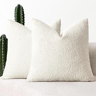 Photo 1 of ***tan not black*** MIULEE 22x22 Inch Decorative Pillow Covers for Couch Bed Set of 2 Textured Boucle Neutral Throw Pillows Tan Accent Solid Euro Cushion Pillowcase Cozy Soft Chair Sofa Livingroom Home Decor