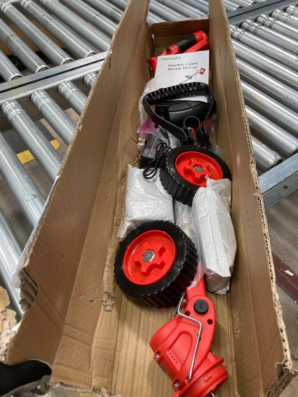 Photo 1 of ***BENT BLADE**TNTANTS Electric Weed Wacker, Cordless String Trimmer with Wheels, 2Pcs 24V Batteries, 3 Types of Blades, Adjustable Length, Weed Eater Grass Trimmer/Edger/Brush Cutter for Lawn Yard Garden (Red)
