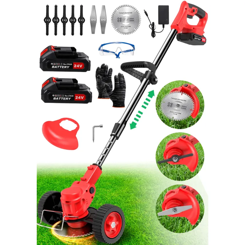 Photo 1 of ***BENT BLADE**TNTANTS Electric Weed Wacker, Cordless String Trimmer with Wheels, 2Pcs 24V Batteries, 3 Types of Blades, Adjustable Length, Weed Eater Grass Trimmer/Edger/Brush Cutter for Lawn Yard Garden (Red)

