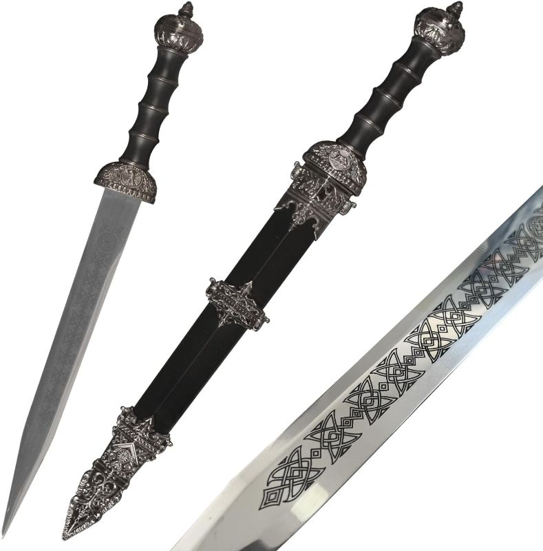Photo 1 of 17" Western Gladius Roman Sword Black Metal Steel Short Style