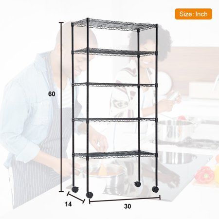 Photo 1 of BestOffice 5-Shelf Wire Tier Layer Shelving 60 X30 X14 Storage Rack Black