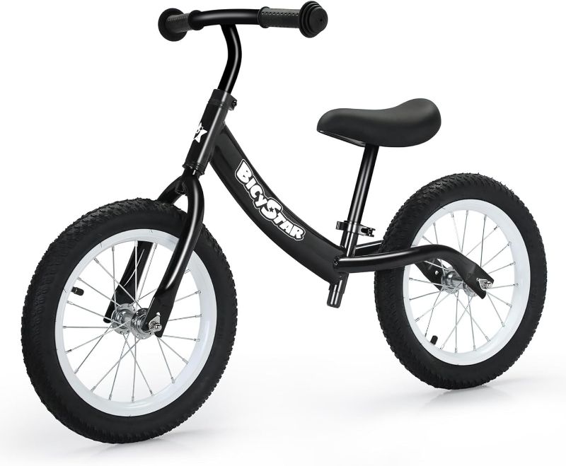 Photo 1 of 14 Inch Balance Bike for Kids 3-7 Year Old, Kids Bike with No Pedals, Air Rubber Tires, Adjustable Height, Foot Rest, Pedalless Kids Bicycle Boys, Girls