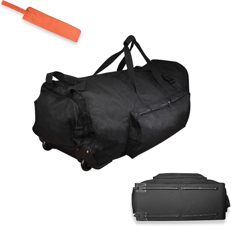 Photo 1 of  Large Black Rolling Duffle Bag with Wheels - Foldable Luggage Bag