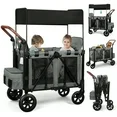 Photo 1 of ***MISSING PARTS***Vomeast Wagon Stroller for 2 Kids, 3-in-1 Wagon Stroller with Canopy, Adjustable Handlebars, Removable Seat for Toddlers, Gray