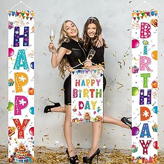 Photo 1 of 36x72inch Cute Door Cover Banner Kids Birthday Party Porch Sign Decor Girls Happy Birthday Party Supplies Decorations