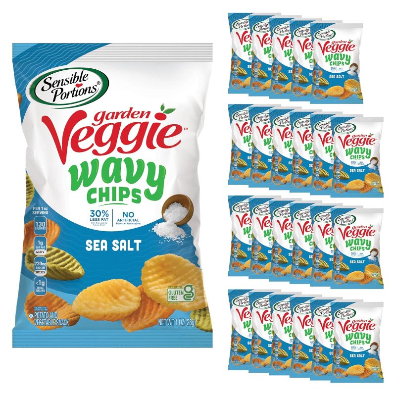 Photo 1 of ***(EXP:04/06/25 )NONREFUNDABLE******STOCK PHOTO REFERENCE ONLY***Sensible Portions Garden Veggie Wavy Chips, Sea Salt, Snack Size, 1 Oz (Pack of 24)