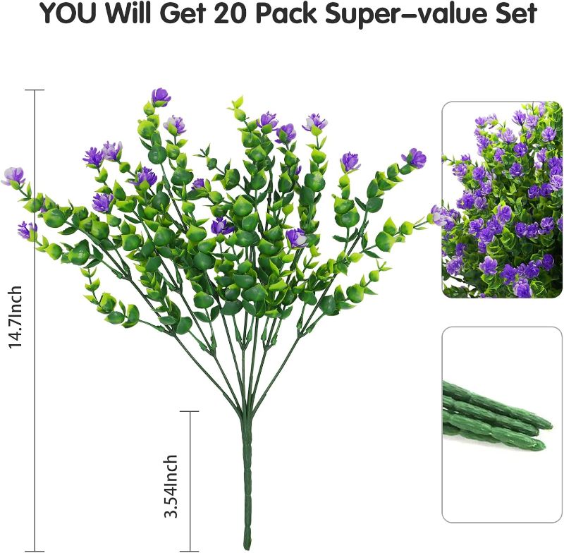 Photo 1 of (BAGGED) YIBUKIY 20 Bundles Artificial Flowers Outdoor Fake Flowers, UV Resistant No Fade Faux Plastic Greenery Shrubs Plants for Hanging Garden Porch Window Box Home Decor