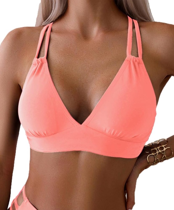 Photo 1 of 
Tainehs Women's Push Up V Neck Bikini Tops Criss Cross Back Padded Bathing Suit Top Only