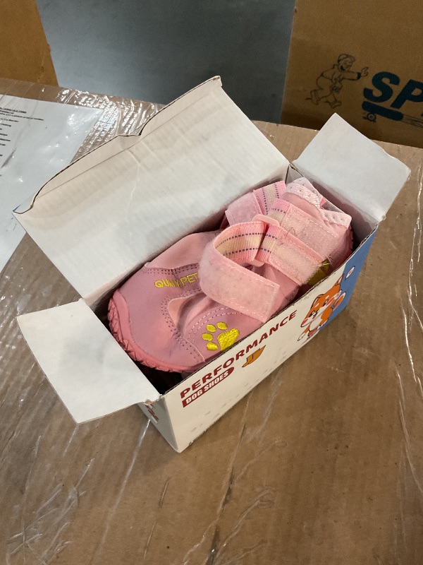 Photo 1 of (USED) QUMY Dog Shoes for Large Dogs, Medium Dog Boots & Paw Protectors for Winter Snowy Day, Summer Hot Pavement, Waterproof in Rainy Weather, Outdoor Walking, Indoor Hardfloors Anti Slip Sole Pink 7