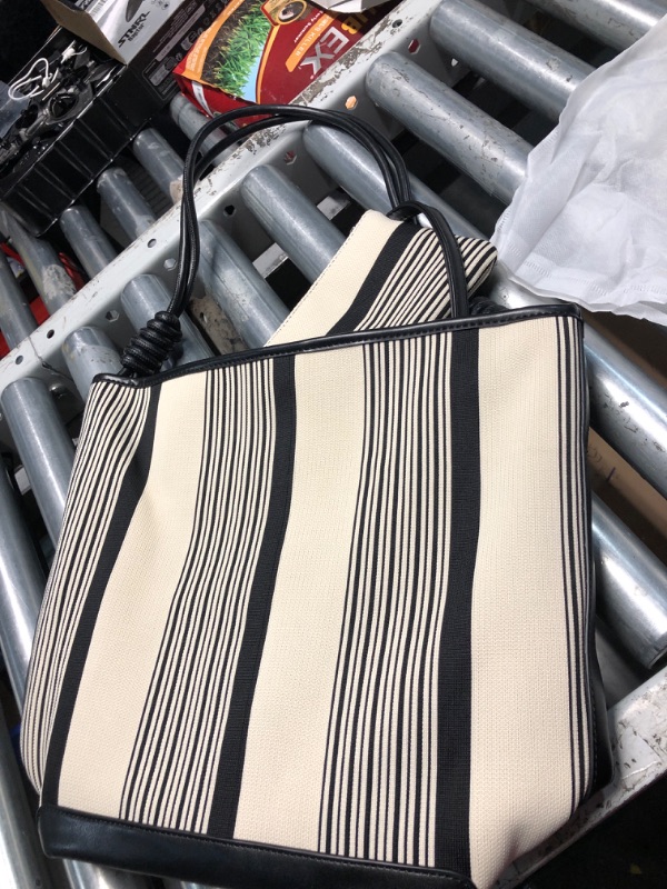 Photo 1 of (see all images) Bucket Bag for Women Shoulder Handbag Canvas Satchel Bag Designer Tote Purse Striped Hobo Bag Daily Commuter Work Bag