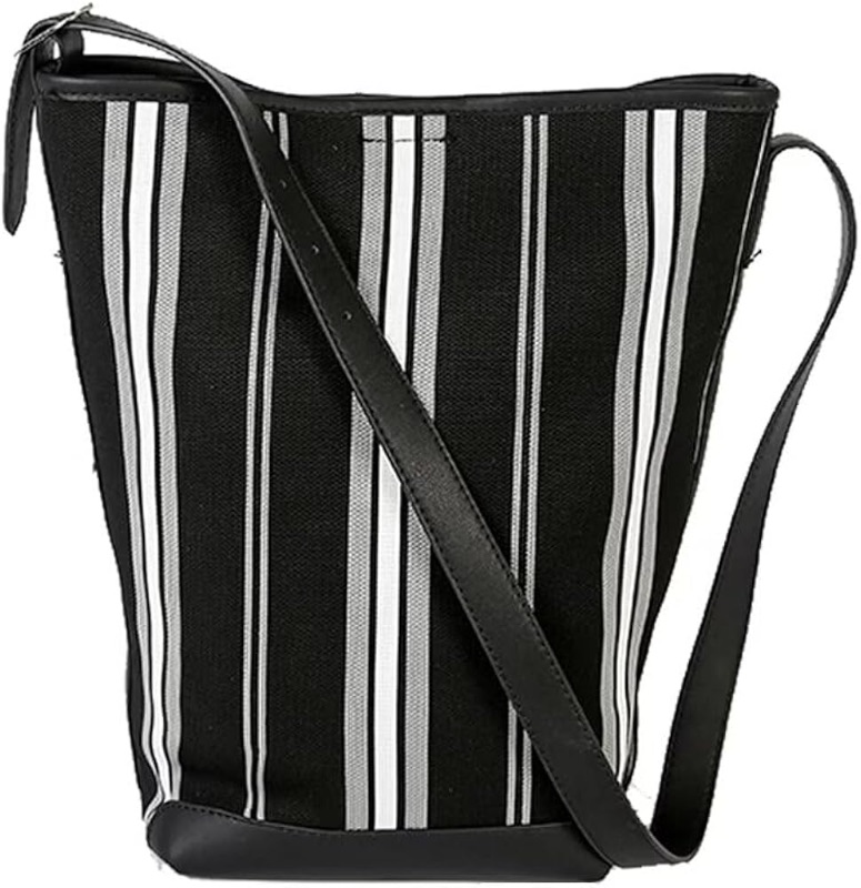 Photo 1 of ( see all images) Bucket Bag for Women Shoulder Handbag Canvas Satchel Bag Designer Tote Purse Striped Hobo Bag Daily Commuter Work Bag