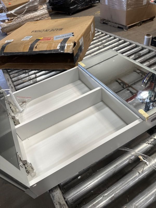 Photo 1 of 32x24 Lighted Medicine Cabinet with Mirror, Recessed or Surface Led Medicine Cabinet with Color Adjustment and Anti-Fog, 2 Doors Aluminum Cabinet, Cream White (No Assembled Required)