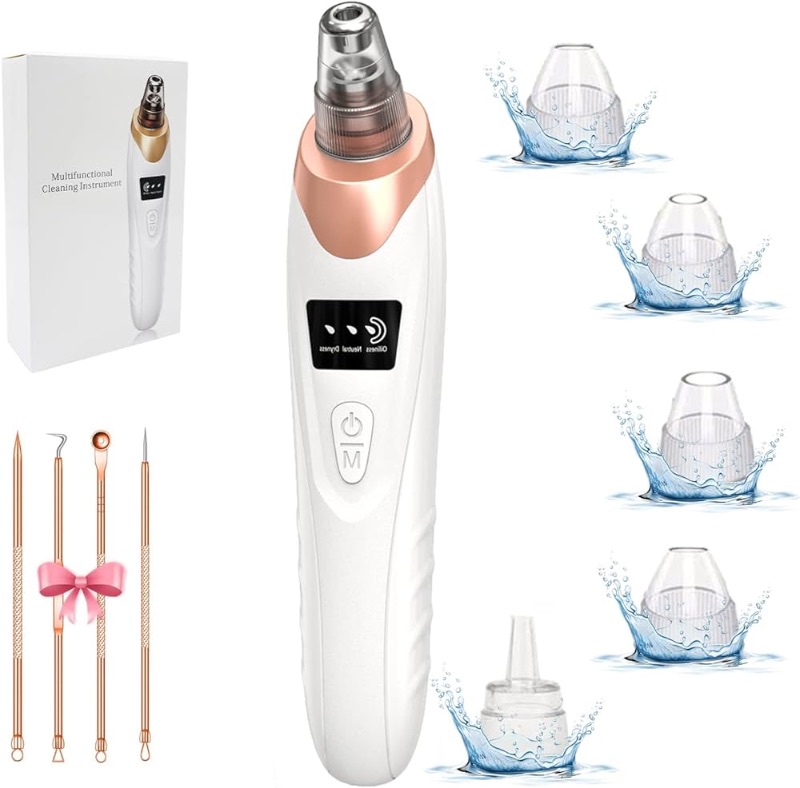 Photo 1 of (4 pack) 2024 Blackhead Remover Pore Vacuum,Facial Pore Cleaner-5 Suction Power,5 Probes,USB Rechargeable Blackhead Vacuum Kit Electric Acne Extractor Tool for Adult (White)