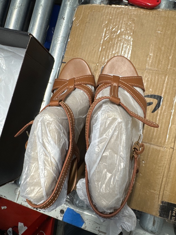 Photo 1 of Naturalizer Womens Marnie Platform T-Strap High Heel Sandal English Tea Brown Leather 11 M