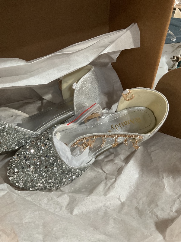 Photo 1 of Amtidy Toddler Little Girl Mary Jane Dress Shoes - Ballet Flats for School Party Dress Shoes Shiny Silver size 36