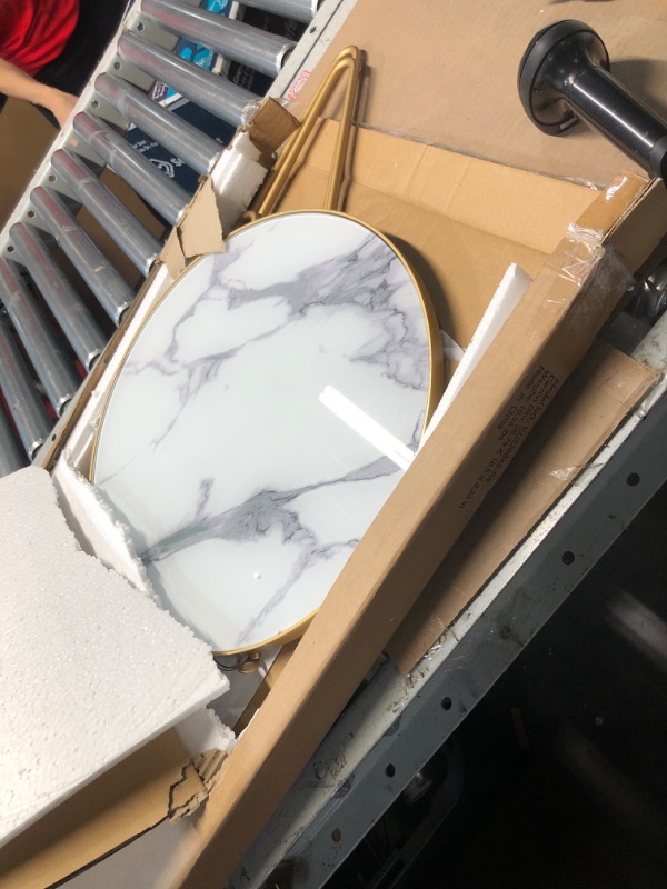 Photo 1 of HLR Modern Round Side Table, End Table with Marble Effect Top and Gold Metal Frame, Small Side Table for Living Room, Bedroom, Sofa and Couch, Gold Legs, White Marble top