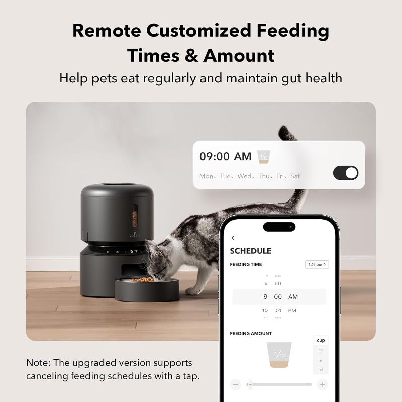Photo 1 of (NO FUNCTIONAL) (PARTS) PETLIBRO Automatic Cat Feeder, 5G WiFi Automatic Pet Feeder with Freshness Preservation, 3L Timed Cat Feeders for Dry Food, Up to 48 Portions 10 Meals Per Day, Granary Pet Feeder for Cat/Dog, Black