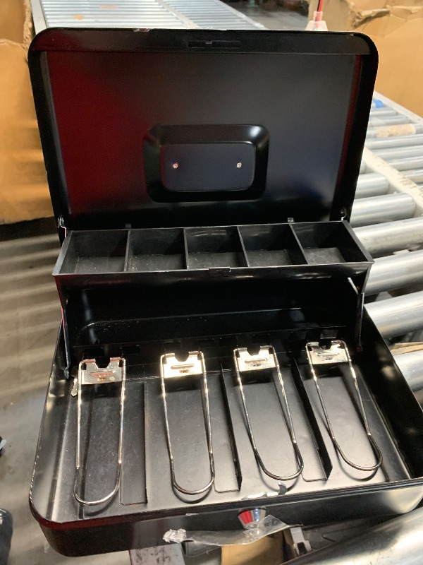 Photo 1 of (MISSING THE KEY) (USED) KYODOLED Locking Cash Box with Lock,Money Box with Cash Tray,Lock Safe Box with Key,Money Saving Organizer,11.81Lx 9.45Wx 3.54H Inches,Black XL Large