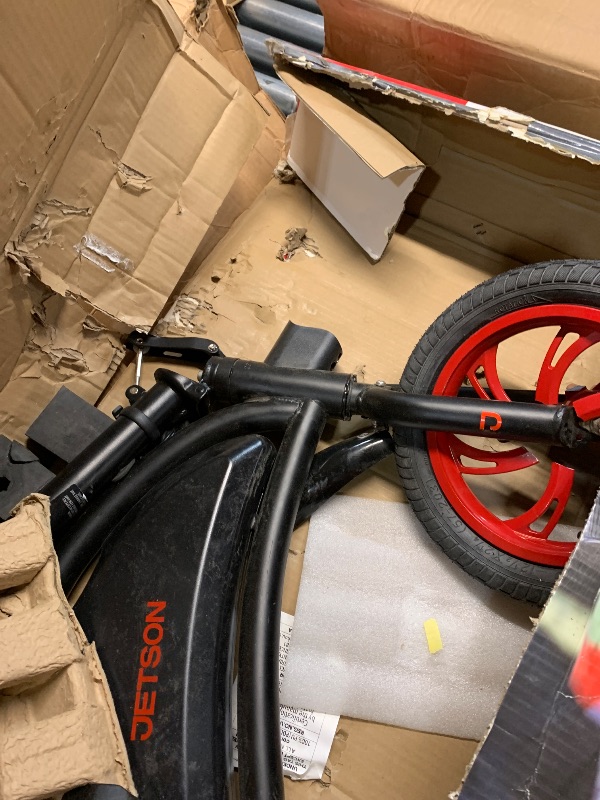 Photo 1 of ***PARTS ONLY MISSING HARDWARE***Jetson Bolt Electric Bike, Foot Pegs, Easy-Folding, Built-In Carrying Handle, Twist Throttle, Cruise Control, Up To 15.5 MPH, Range Up To 15 Miles, Ages 13+, Black, JBOLT-BLK