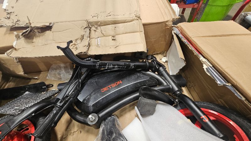 Photo 1 of ***PARTS ONLY MISSING HARDWARE***Jetson Bolt Electric Bike, Foot Pegs, Easy-Folding, Built-In Carrying Handle, Twist Throttle, Cruise Control, Up To 15.5 MPH, Range Up To 15 Miles, Ages 13+, Black, JBOLT-BLK