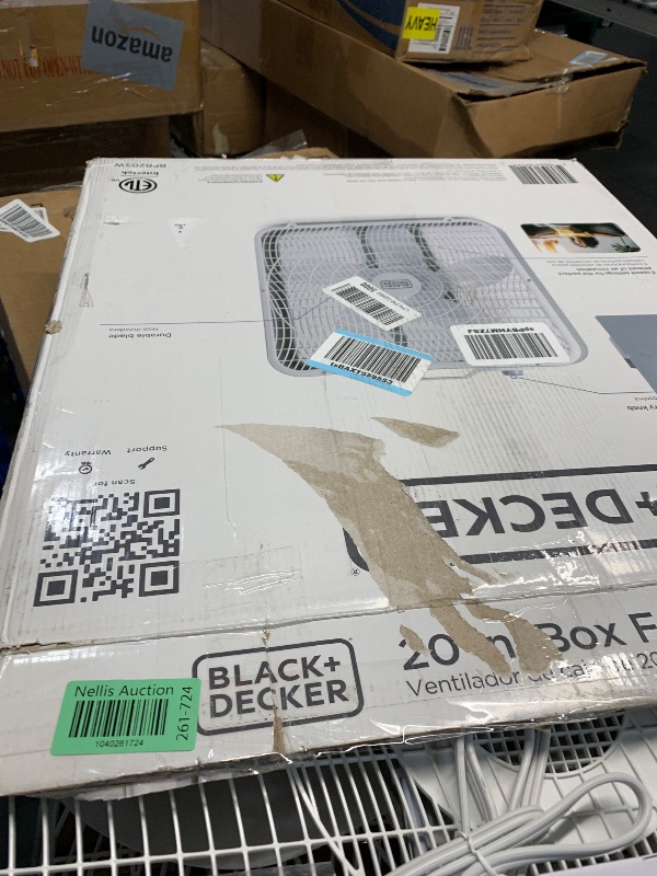 Photo 1 of BLACK+DECKER Box Fan with 3 Speed Settings, 20” Box Fan with Carrying Handle, Rotary Knob and Recessed Cord Storage, Portable Fan and Cooling Fan for Home, Office, Garage, Basement & More