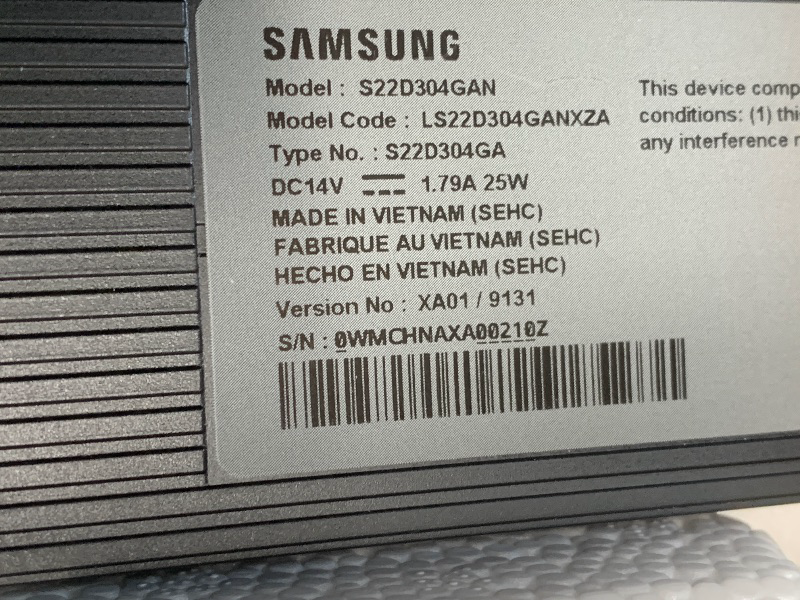 Photo 1 of (Missing stand)SAMSUNG 22" (S30GD) Essential Monitor with IPS Panel and Tilt Only Stand, 100Hz Refresh Rate, Ergonomic Design, Advanced Eye Care, Game Mode, LS22D304GANXZA
