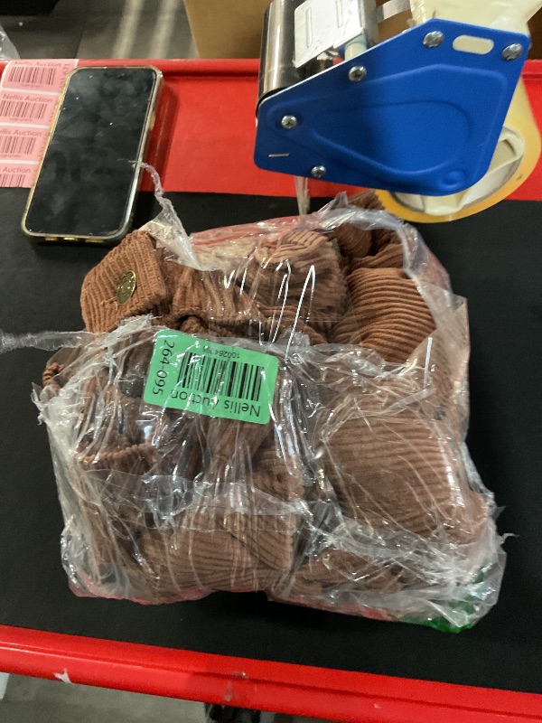 Photo 1 of SeekMe Women's Corduroy Pants Barrel Mid-Rise Elastic Waist Cord Pants Casual Wide Leg Baggy Trouser with Pockets(0005-Brown-L)