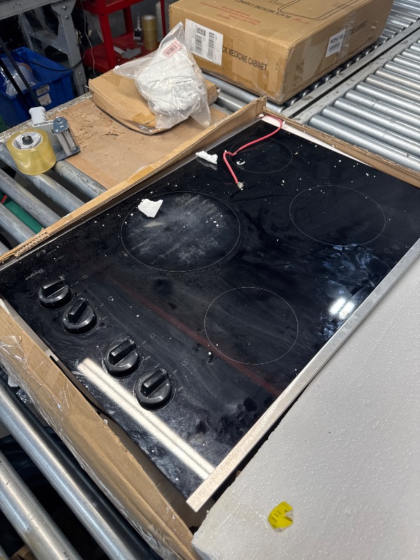 Photo 1 of (UNTESTED) (NO PLUG/HARDWIRE REQUIRED) (PARTS) WHIRLPOOL Electric Cooktop 30 Inch, 4 Burners Electric Stove Top, Built-in Electric Radiant Cooktop with Expandable Burner, Knob Control, Safety Lock, Timer, 6700W 220~240V Hard Wired(No Plug)