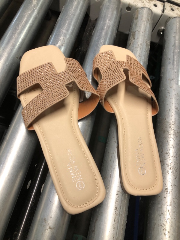 Photo 1 of **SOLES ARE DIRTY** EMMA NEW YORK Women's Sandals Slip On Leather Slide Sandals Summer Sandals For Women 2024 Dressy Flat Sandals Comfortable Sandals For Women, Rhinestone, 9, Women