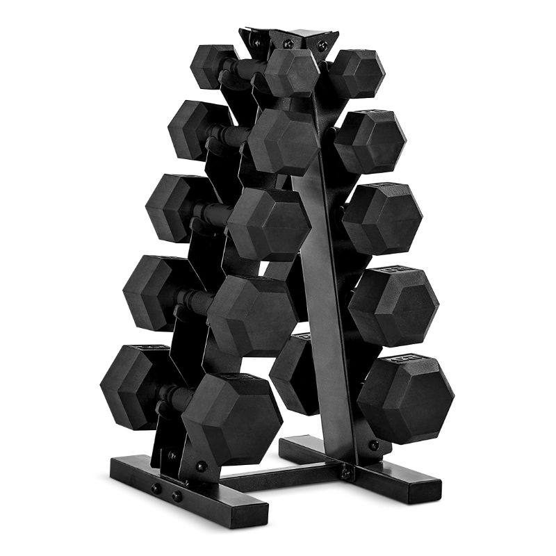 Photo 1 of (Incomplete)(see all images)Coated Hex Dumbbell Weight Set with Vertical Storage Rack | Black Handle