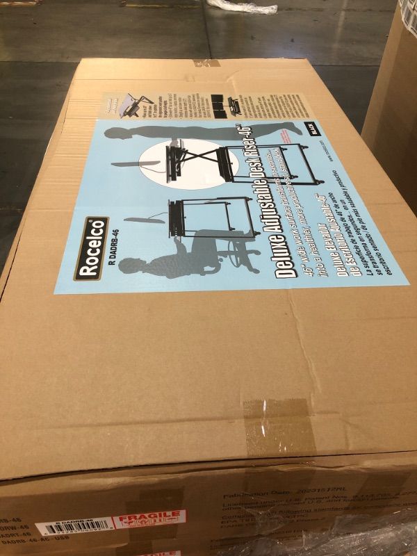Photo 1 of *FACTORY SEALED* Rocelco 46" Large Height Adjustable Standing Desk Converter - Quick Sit Stand Up Triple Monitor Riser - Tall Gas Spring Assist Computer Workstation - Retractable Keyboard Tray - Black (R DADRB-46) *OPENED TO CHECK CONTENTS*