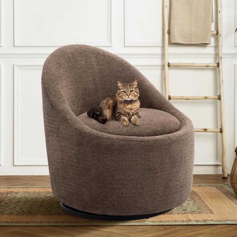 Photo 1 of ***USED - DIRTY - NO PACKAGING***
Barrel Accent Chair, 360 Swivel with Hidden Storage, Modern Round Swivel Chair for Living Room/Bedroom - Brown - 28.54"D x 25.39"W x 28.74"H