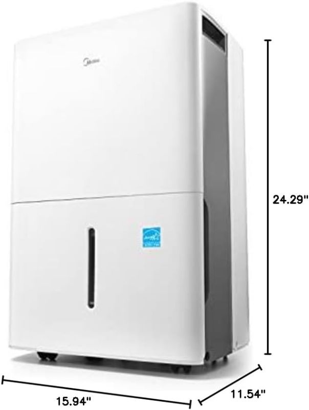 Photo 1 of (PARTS) (NOT FULLY FUNCTIONAL) Midea 4,500 Sq. Ft.Dehumidifier for Basement, Energy Star Certified, With Reusable Air Filter 50 Pint - Ideal For Basements, Large & Medium Sized Rooms, And Bathrooms (White)