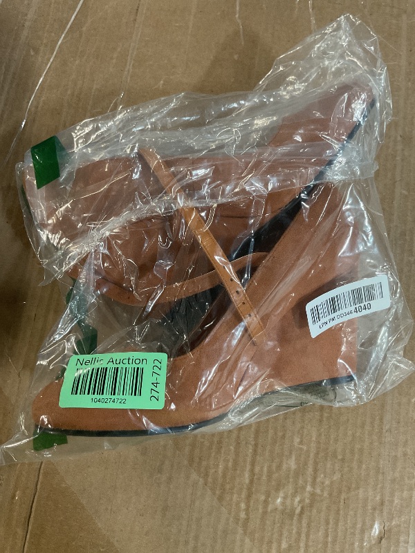 Photo 1 of (USED/FAIR) (SIZE: 8) (BAGGED) Coutgo Womens Wedge Shoes Mary Jane Pumps Ankle Strap High Heel Round Toe Office Work Dress Shoes Brown