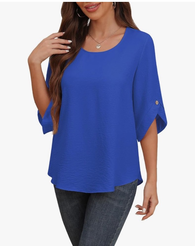 Photo 1 of (see all images) Askyes Women's 2025 Summer Chiffon Bell Short Sleeve Tshirts Casual Loose Flowy