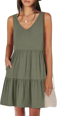 Photo 1 of  Women's Summer Sleeveless Mini Dress V Neck Spaghetti Straps Athletic Built-in Shorts Sundress