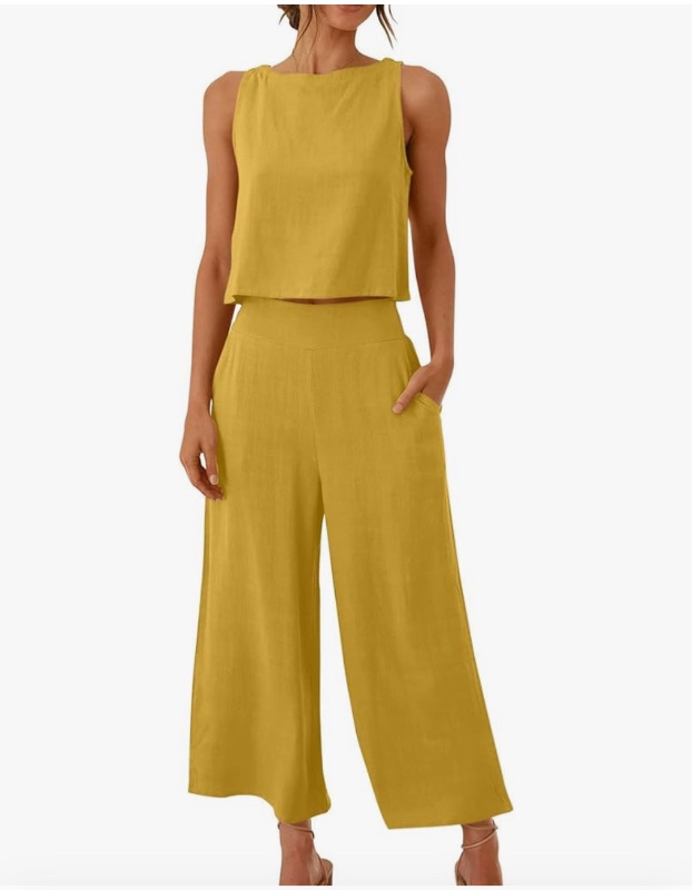 Photo 1 of (BAGGED) (2XL) Lounge Sets for Women 2 Piece Plus Size Lounge Set Summer Outfits Sleeveless Crop Top Wide Leg Capri Pants with Pocket