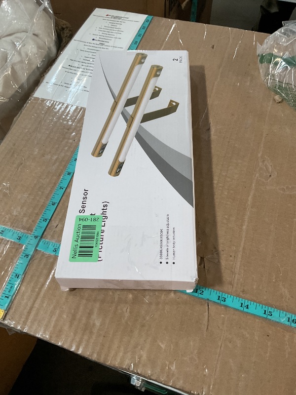 Photo 1 of (MISSING BRACKET) (FAIR) COLIJOY Wireless Picture Lights for Wall 2 Pack, 14in Rechargeable Art Display Light with Digital Display, Remote Control, 3 Color Dimming and Timer, Portrait Lights for Painting Frame Dartboard Gold