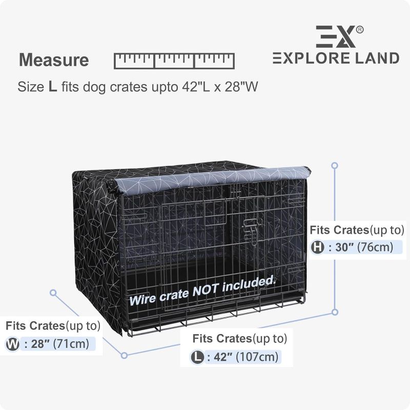 Photo 1 of (BAGGED) (USED/FAIR) Explore Land Pattern Dog Crate Cover for 42 Inches Wire Cage, Heavy-Duty Polyester 1 2 3 Doors Standard Metal Pet Kennel Enclosure (Brief Polygonal)