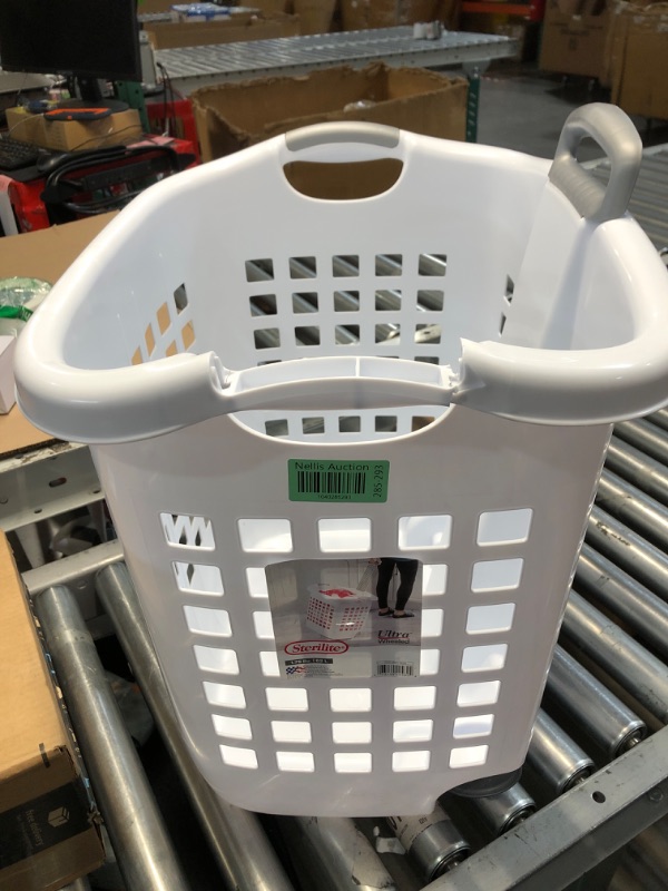 Photo 1 of ***BROKEN HANDLE**Sterilite 1.75 Bushel Ultra™ Wheeled Laundry Basket Plastic, White, (Pack of 1)