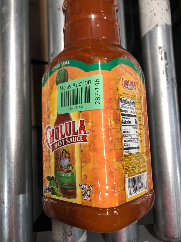 Photo 1 of (non-refundable)Cholula Chili Lime Hot Sauce, 64 fl oz - One 64 Fluid Ounce Bulk Container of Chili Lime Hot Sauce with Mexican Peppers, Lime and Signature Spice Blend, Perfect for Eggs, Shrimp, and More