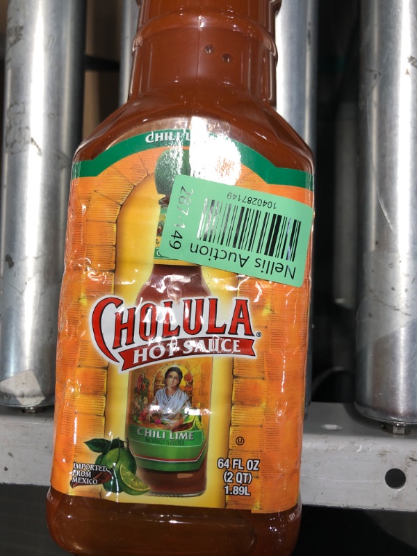 Photo 1 of (non-refundable)Cholula Chili Lime Hot Sauce, 64 fl oz - One 64 Fluid Ounce Bulk Container of Chili Lime Hot Sauce with Mexican Peppers, Lime and Signature Spice Blend, Perfect for Eggs, Shrimp, and More