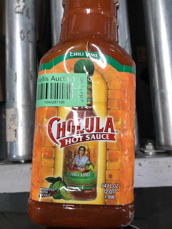 Photo 1 of (non-refundable)Cholula Chili Lime Hot Sauce, 64 fl oz - One 64 Fluid Ounce Bulk Container of Chili Lime Hot Sauce with Mexican Peppers, Lime and Signature Spice Blend, Perfect for Eggs, Shrimp, and More