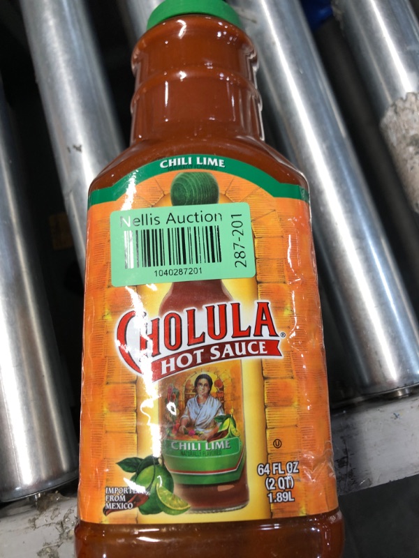 Photo 1 of (non-refundable)Cholula Chili Lime Hot Sauce, 64 fl oz - One 64 Fluid Ounce Bulk Container of Chili Lime Hot Sauce with Mexican Peppers, Lime and Signature Spice Blend, Perfect for Eggs, Shrimp, and More