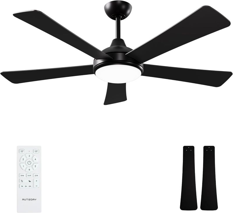 Photo 1 of ***MAJOR DAMAGE - INCOMPLETE - SEE COMMENTS***
52 Inch Ceiling Fans with Lights and Remote - Black Ceiling Fan with Light, Quiet Reversible DC Motor, Dimmable Tri-Color LED, 5 Blades, Modern Indoor/Outdoor Ceiling Fan for Bedroom/Patios